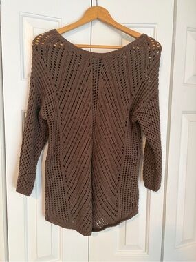 Brown Open-Knit Crewneck Sweater